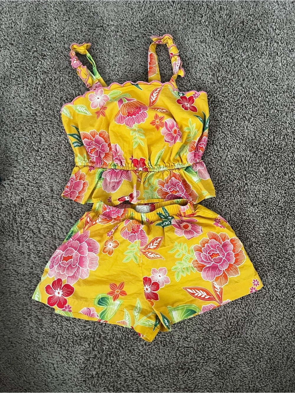 Peek Yellow Floral Scalloped Tank Top and Short Set Size 8